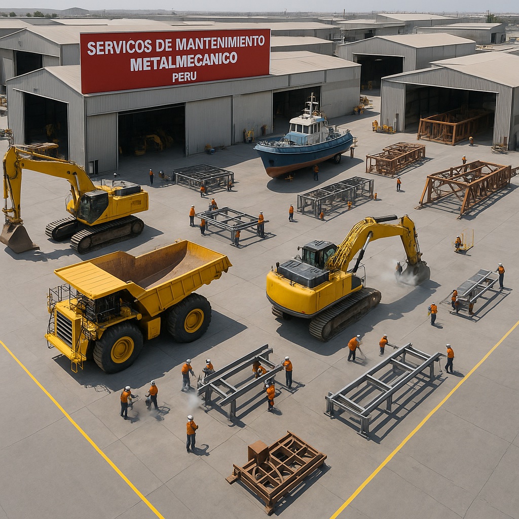 Instalaciones industriales de Tomcar Contratistas como empresa líder nacional en mantenimiento de metalmecánica, mostrando múltiples áreas de trabajo especializadas y equipos modernos